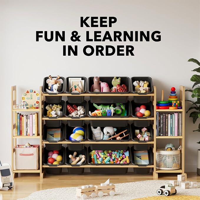 SpaceAid Toy Storage Organizer with 6 Shelves and 16 Bins, Toy Organizers Storage Bookshelf, Kids Bin Shelf Toys Box Bookcase for Bedroom Playroom Organization Room Decor, True Black
