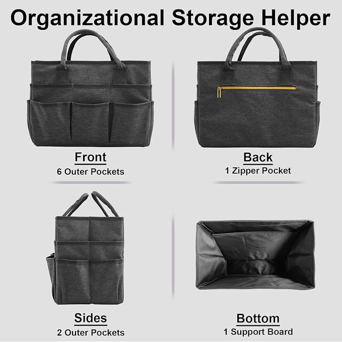 Cupohus Art Organizer Craft Storage Tote Bag with Pockets and Handles Grey | Portable Supply Storage for Sewing, Scrapbooking, Journal, Oxford Fabric Carrying Caddy for Teacher, Officer, Artist