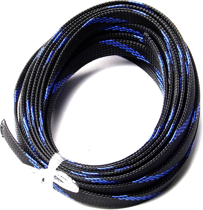 Jutagoss PET Expandable Braided Cable Sleeve, 16.4ft - 1/2 inch Black Blue Cable Management Sleeve, Wire Loom Tube Cord Protector for USB Cable, Power Cord, Audio Video and More, 1Pc