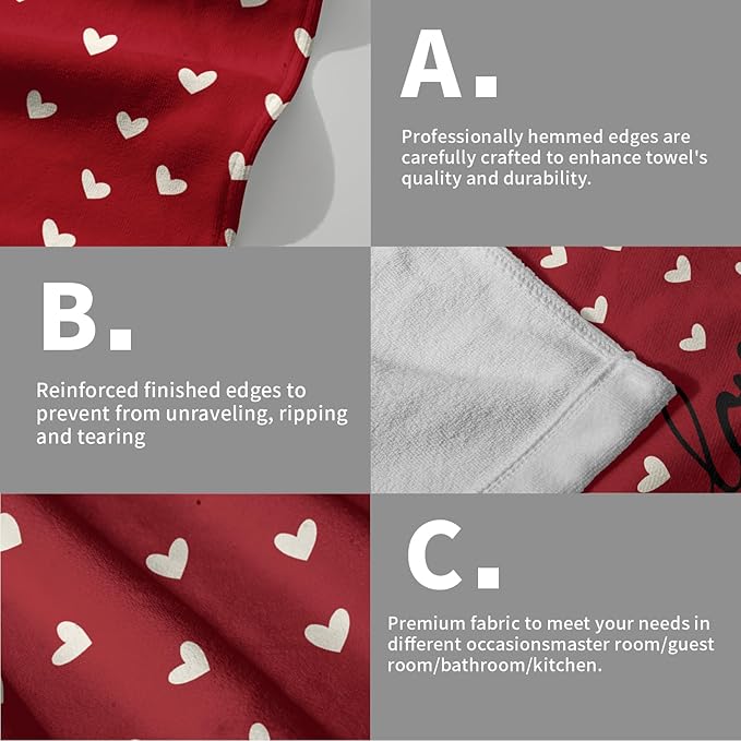 Giwawa Red Love Hearts Hand Towel Set of 2 Happy Valentine's Day Towel Romantic Symbol of Love Face Towel Quick Drying Soft Dish Wash Cloth for Bathroom Holiday Guest Wedding