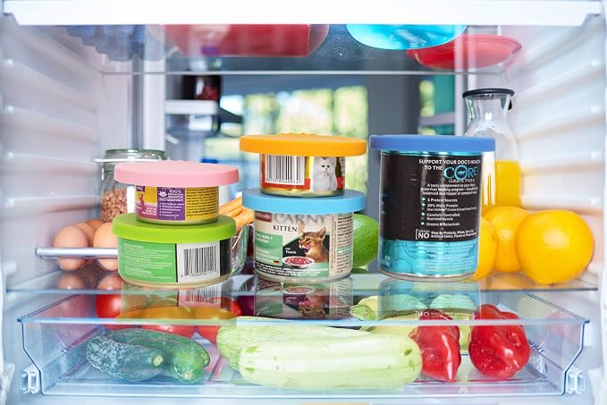 Comtim Pet Food Can Cover Silicone Can Lids for Dog and Cat Food(Universal Size,One fit 3 Standard Size Food Cans),Green and Orange