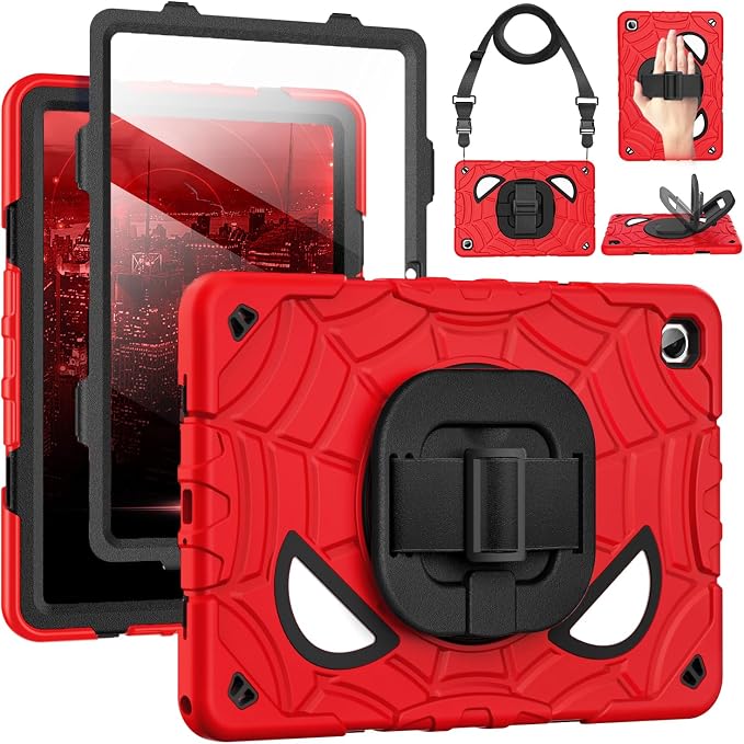 Grifobes Case for Samsung Galaxy Tab A11+ / A9+ Plus 11 inch 2026/2024, Full Protection with Screen Protector/Rotating Stand, Hand/Shoulder Strap for 11” Tablet Cover Red+Black