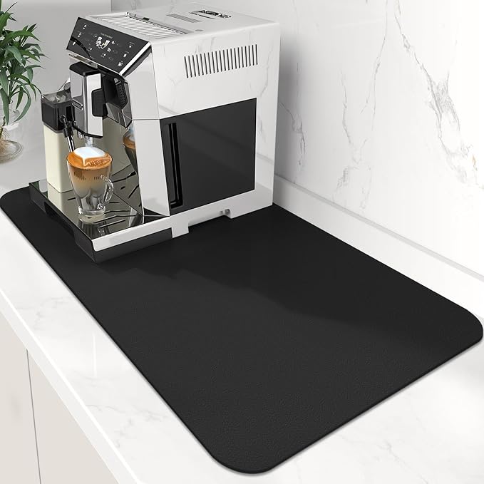 Coffee Mat Super Absorbent Dish Drying Mat Coffee Bar Mat 16"x 24", Black