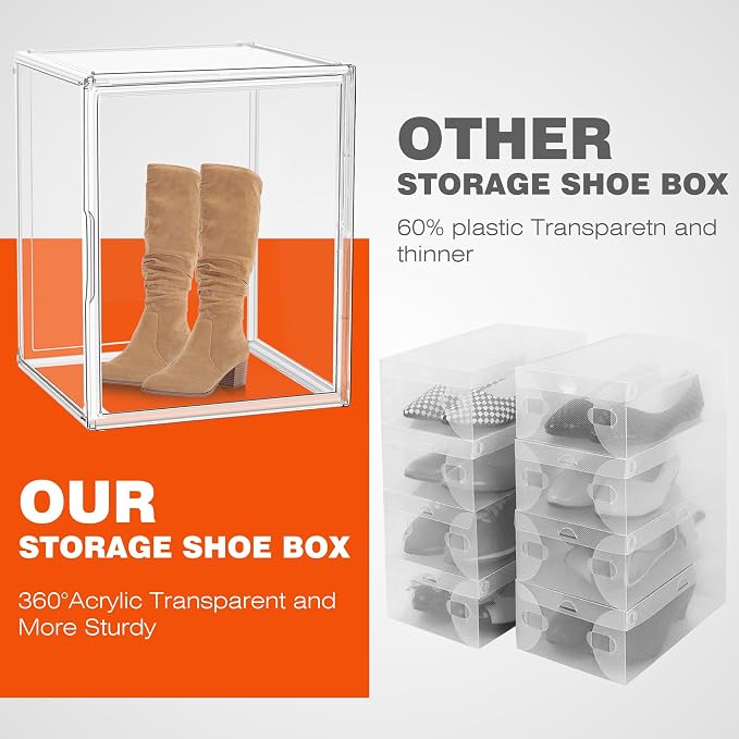 5 Pack XXX-Large Extra Large Acrylic Display Case 17.3'' x 13'' x 13'' | Transparent Sneaker Boxes Clear Plastic Stackable Boot & Shoe Boxes Large Showcase for Helmet, Handbag, Figures Collectibles