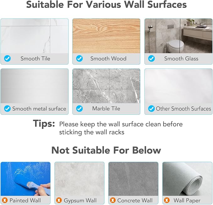 homeasy Broom Holder Wall Mount 4Pcs, Self Adhesive Mop Broom Hanger | Self adhesive stainless steel broom organizer with 4 hooks, holds mops, brooms and garden tools without drilling