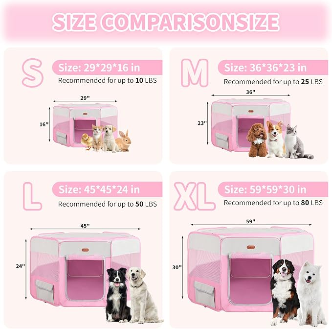 Seiyierr Dog Playpen, Portable Pet Play Pen Foldable Carrying Case, Puppy Pens Outsid for Small Cat Indoor/Outdoor, Removable Mesh Shade Cover