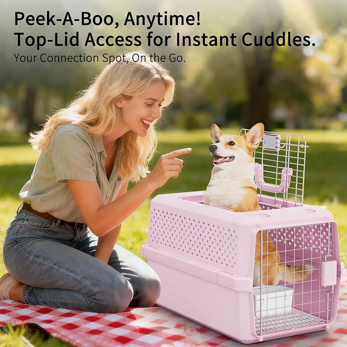 Hard-Sided Pet Carrier: 24" Travel Crate for Medium Dogs & Cats | Airline-Friendly Size / Secure Metal Locking Door / Multi-Side Ventilation / Spacious 24" Interior / Top Carry Handle