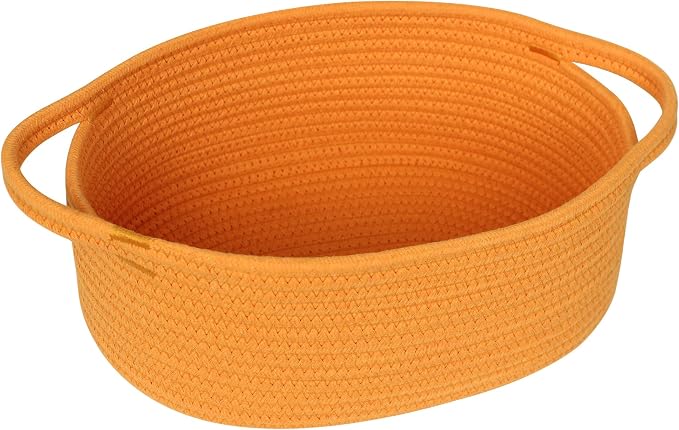 Orange Woven Basket, 13" x 9" x 5" Baskets for Gifts Empty, Cute Cotton Rope Cat Dog Toy Bin Box, Small Woven Bin for Shelves, Orange Room Decor, Nursery Baby Cloth Diaper Storage Organizer