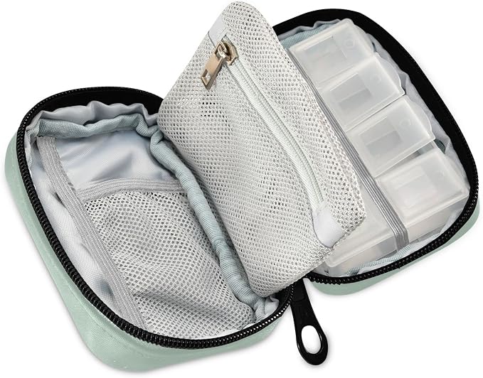 Custom Pill Box 7 Day Pill Case Bag Christmas Flower Personalized Name Travel Pill Organizer Bag with Zipper Portable Weekly Case Compact Size for Vitamin Supplement Holder