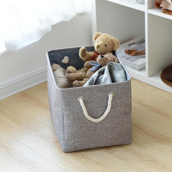 Storage Basket for Organizing - 16x12x12 inch 3 Pack Fabric Storage Cubes, Cube Storage Bin for Shelves Closet Organizer Cloth Gift Toy (Grey)