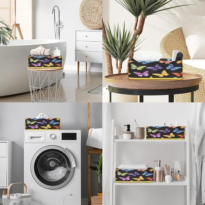 Colorful Butterflies Bathroom Storage Basket Waterproof Foldable Storage Bins with Handles Decorative Toilet Paper Storage Basket for Organizing for House Bathroom Toiletries