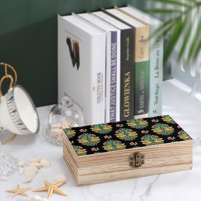Small Wooden Keepsake Storage Box with Hinged Lid Jewelry Organizer | Dragonfly Animal Lover Decorative Gift Boxes Small Rectangle Case Party Favor Decor