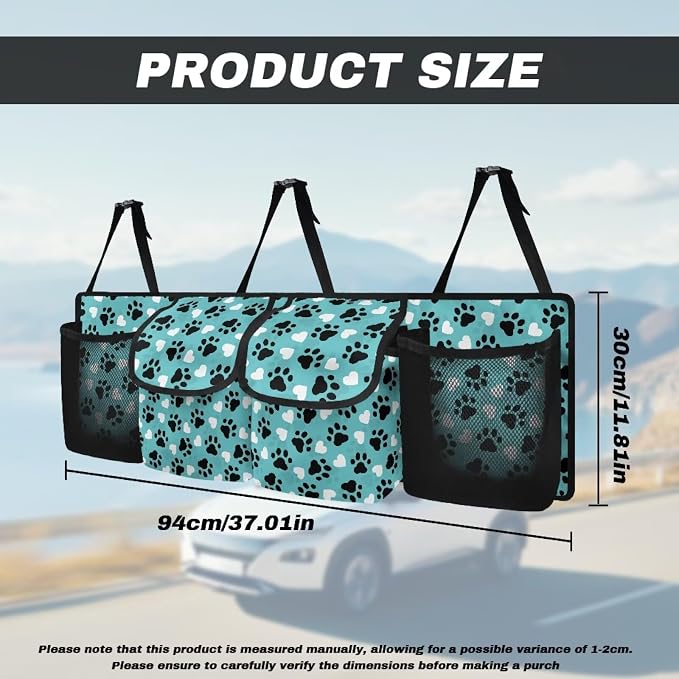 Dog Paw Car Trunk Organizer Hanging Multipurpose Auto Backseat Storage Bag Universal Automotive Interior Accessories with 4 Pockets 3 Adjustable Straps