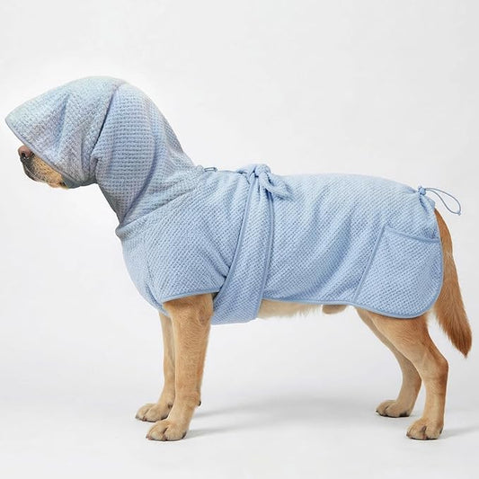 Medium to Large Size Dog Bathrobe, Quick Drying Super Absorbent Microfiber, Warm Dog Towels, Adjustable Hoodies and Belts for Dog Bath Products (Blue Jacquard, 4XL-Fit for 45 to 75 Pounds)