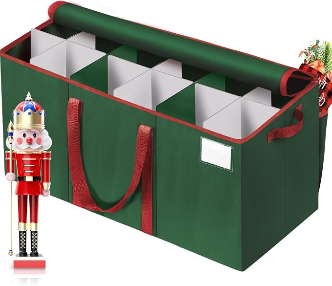 EverMerry Nutcracker and Figurine Collectibles Storage Box， Large Ornament Storage Organizer Stores Up to 12 Holiday Figurines-Carolers, Santa Figure, or Nut Cracker Ornaments (Green/15 Inches)