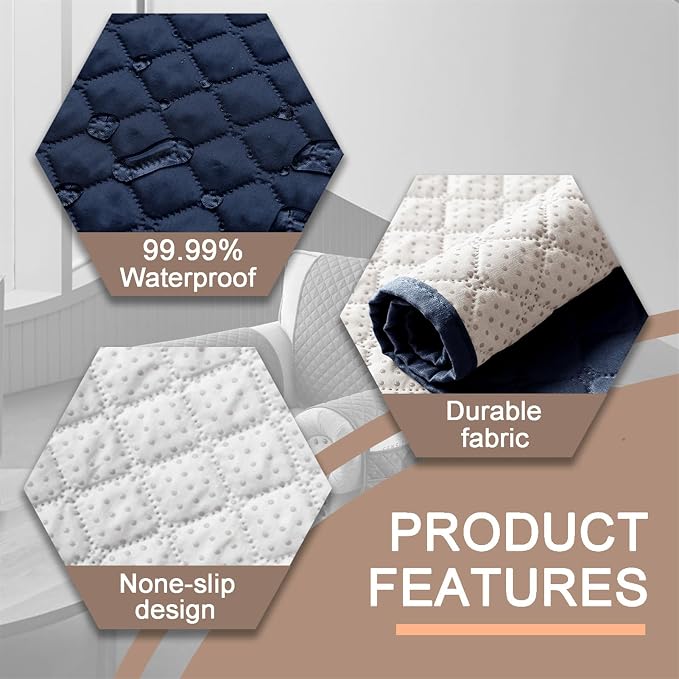 Water-Resistant Sofa Armrest and Headrest Covers with Side Pocket | Keep remotes close quilted polyester helps guard against wear, pet scratches, and kids' messes silicone backing adds grip
