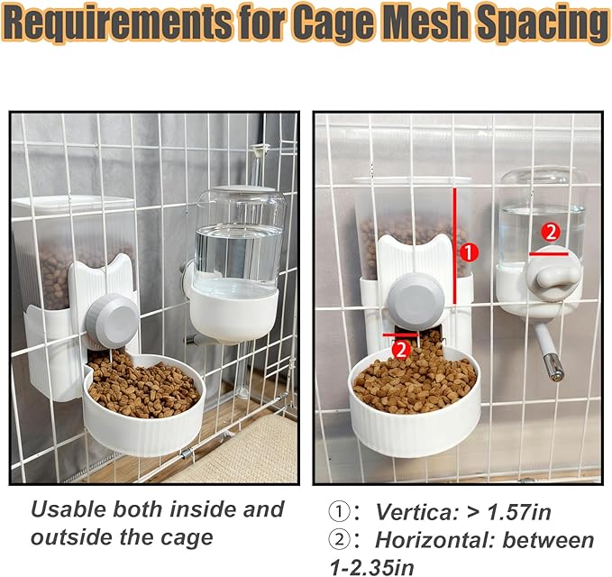 Rabbit Gravity Feeder Waterer Set Automatic Guinea Pig Food Water Dispenser Food Water Bowl Feeding Station for Puppy Kitten Guinea Pigs Chinchilla Hedgehog Small Animals (Grey)