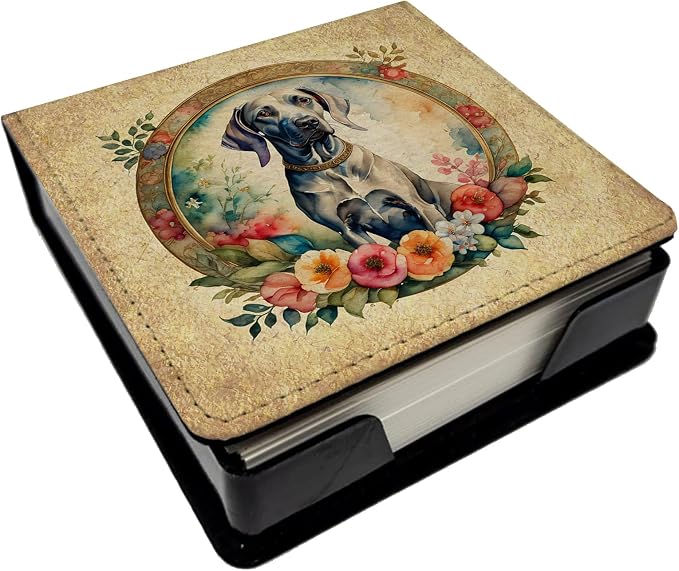 Caroline's Treasures Weimaraner and Flowers PU Leather Note Paper Holder with Artist-Designed Cover, Desk Accessory, Office Gift