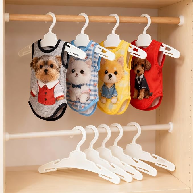 54 Pcs Dog Clothes Hangers 7 Inch White Plastic Pet Clothes Hanger with Anti-Slip, Pet Clothes Hangers Suitable for Dog, Cat Clothes, Small Pet Clothes, Pet Wardrobe Organization Hangers