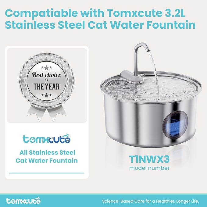 Cat Water Fountain Stainless Steel - 108oz/3.2L Large Capacity Cat Fountain for Drinking, Ultra Quiet Metal Pet Water Fountain for Cats, Dogs, Multiple Pets