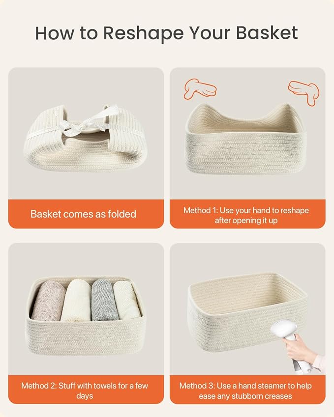 KALLAX Small Woven Storage Basket for Organizing, 12 x 8 x 4.5 inch, 3 Pack | Shelf baskets for closet organization, toy storage and home decor, Perfect as empty gift baskets for holidays, Off White
