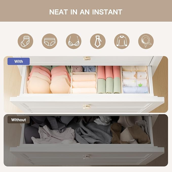 Drawer Organizer Clothes, 21 Pack Dresser Organizer for Baby Clothes, Underwear, Sock - Foldable Closet Organization and Storage Dividers Bins for Nursery, Bedroom (Beige)