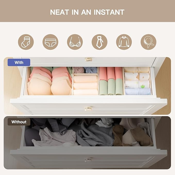 Drawer Organizer Clothes, 10 Pack Dresser Organizer for Baby Clothes, Underwear, Sock- Foldable Closet Organization and Storage Dividers Bins for Nursery, Bedroom (Beige)