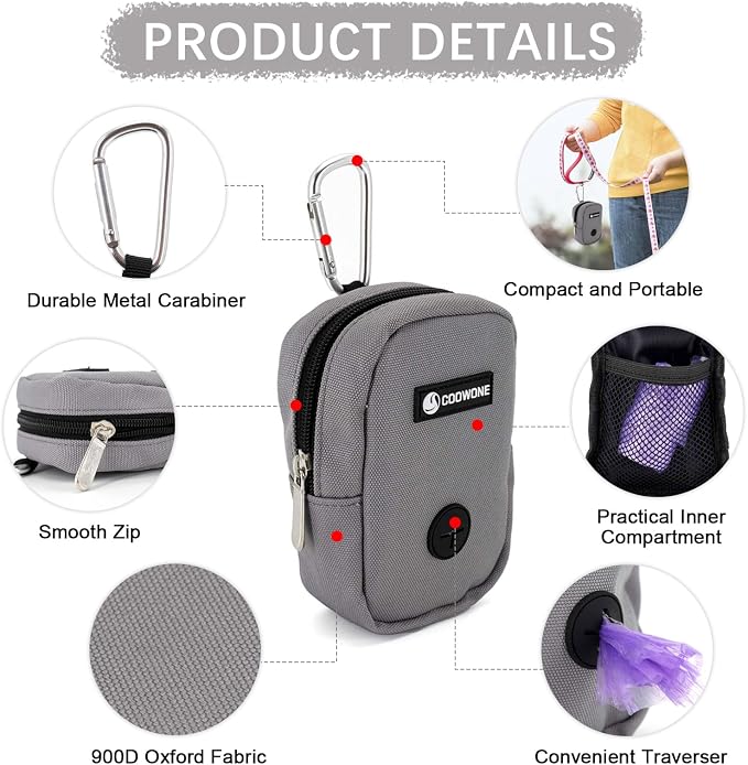 Small Treat Pouch Dog Treat Dispenser with Waste Bag Dispenser for Leash Walking, Portable, Poop Bag Holder, Hand Free, Gray