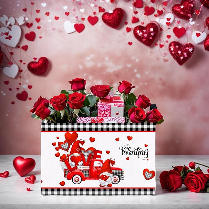 Cute Large Valentine's Day Gift Basket Empty Heart Decor Storage Bin for Kid Baby Room Décor (Red Truck Love)