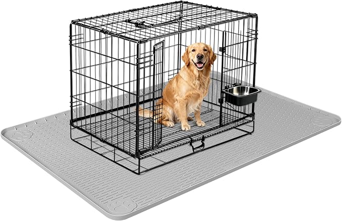 Silicone Dog Bed Mat 57"x 40" Crate Mat for Dog Cages, Light Grey | Extra Large Kennel Mat with Raised Edge, Washable, Leakproof, Waterproof Dog Mat for Crate, Dog Floor Mat to Protect Floors