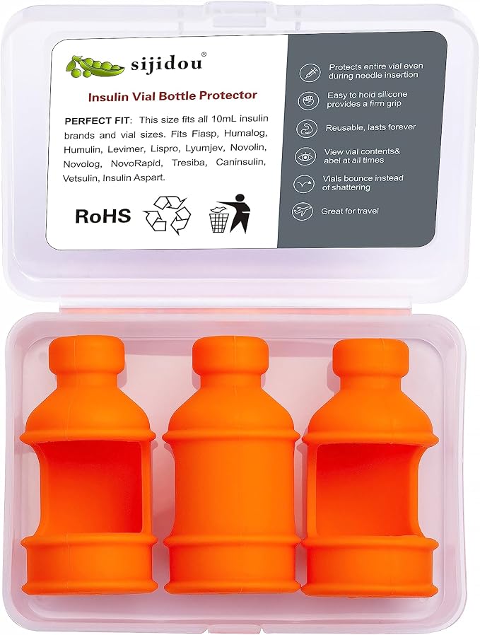 3 Pack Insulin Vial Bottle Protector Sleeve for Diabetic, Silicone Protective Case to Protect Insulin Vial from Breaking, Suitable for 10ml Short Insulin Vials (Orange)