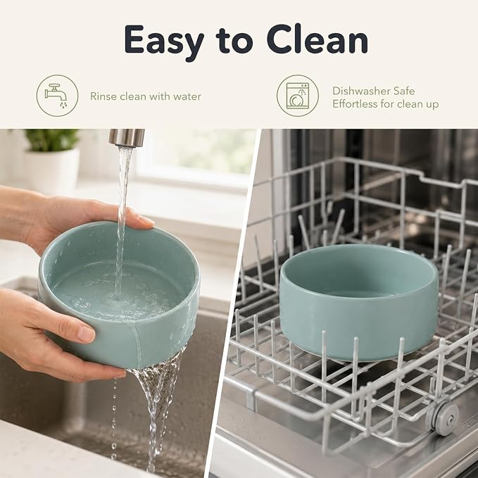 Havniva Ceramic Dog Bowls Elevated, Raised Dog Food Bowl for Medium Dogs | 7.3” Elevated Dog Bowls, Non-Slip Wood Stand, Dog Food and Water Bowl Set, Dog Feeding Dish, Large Capacity Pet Water Bowl