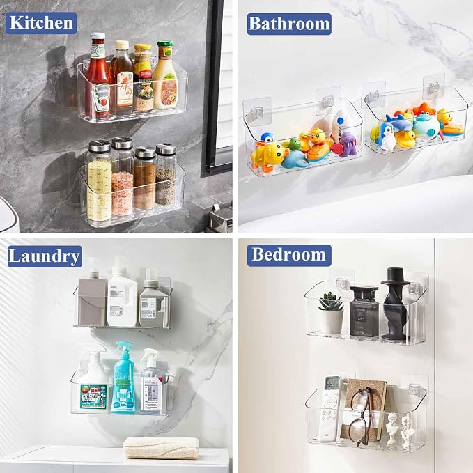 Bath Toy Storage Holder, 2 Pack Clear Bathtub Shower Caddy Shower Organizer | No Drill Large Drainage Basket Holds Bath Toys & Shower Supplies, Keeps Kids Toys Dry for Tub, Shower Stall, Kids Bathroom