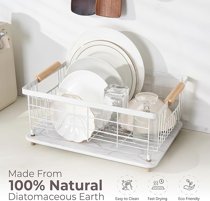 Stone Drying Mat for Kitchen Counter + Sink Caddy | 15.7"x11.8" Diatomaceous Earth Drying Mat with Stainless Steel Feet | Heat Resistant to 450°F | Eco-Friendly Dish Drying Stone for Kitchen Counter