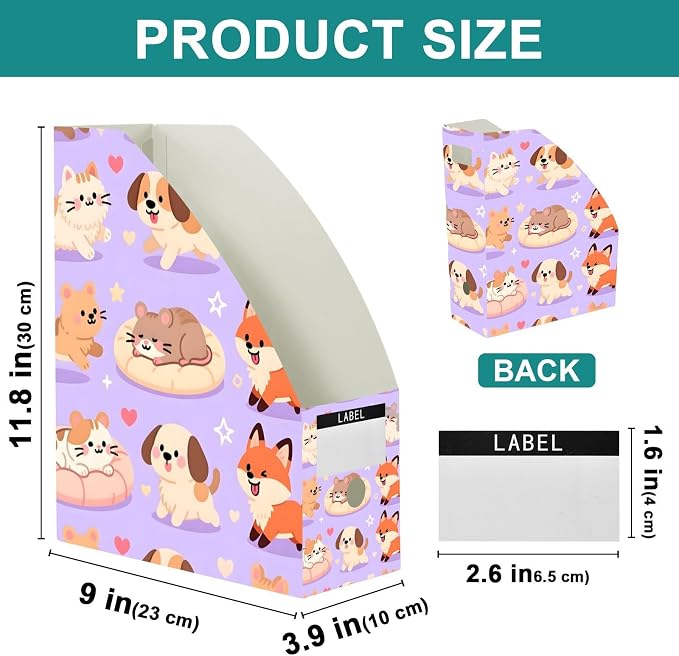 Magazine Holder, Kawaii Pet Pattern Magazine File Holder with Label, 6 Pack Decorative Foldable Magazine Desk Organizer for Office Home Organization Storage