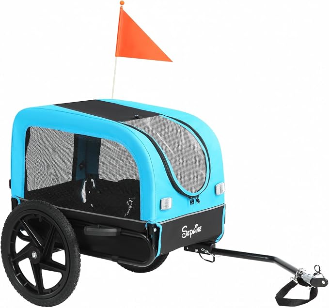 Dog Bike Trailer, Dog Cart for Bicycle, Suitable for Small and Medium Pets, Easy Folding Cart Frame, Quick Release Wheel, Non-Slip Floor, Internal Leash, 66LBS
