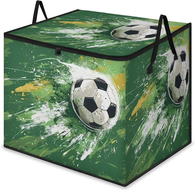 Soccer Large Storage Bags, Fabric Bed Storage Containers, Foldable Closet Organizers for Blanket, Clothing, Comforter, Bedding, Sports Theme