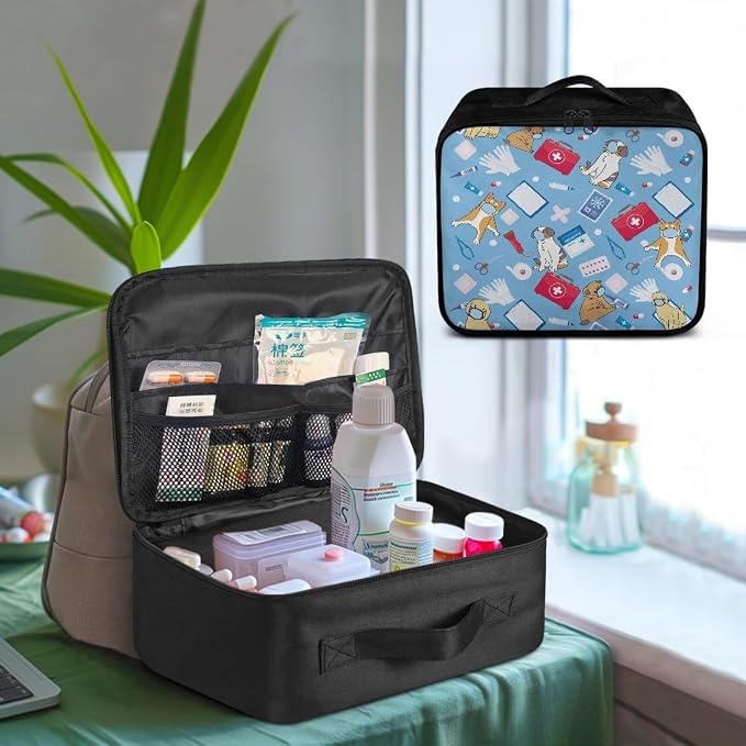 First Aid Bag Empty Pet Dog Medical Bag Empty Medium Travel First Aid Pouch Cute Patterns Medical Equipment Bag Portable Medicine Organizer Storage Bag for School Traveling