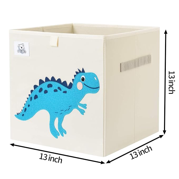 13 Inch Animal Cube Storage Bins, Foldable Fabric Kids Toy Box & Toy Chest | Kids Storage Cubes, Toy Storage Organizer Basket for Toddlers, Boys and Girls, Playroom and Nursery (Dino T-Rex)