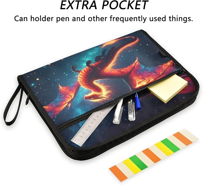 Dragon in The Dark Night File Organizer 13 Pocket Expanding File Folder with Front Pouch Portable Business Fire Storage Document Organizer Folder with Zipper