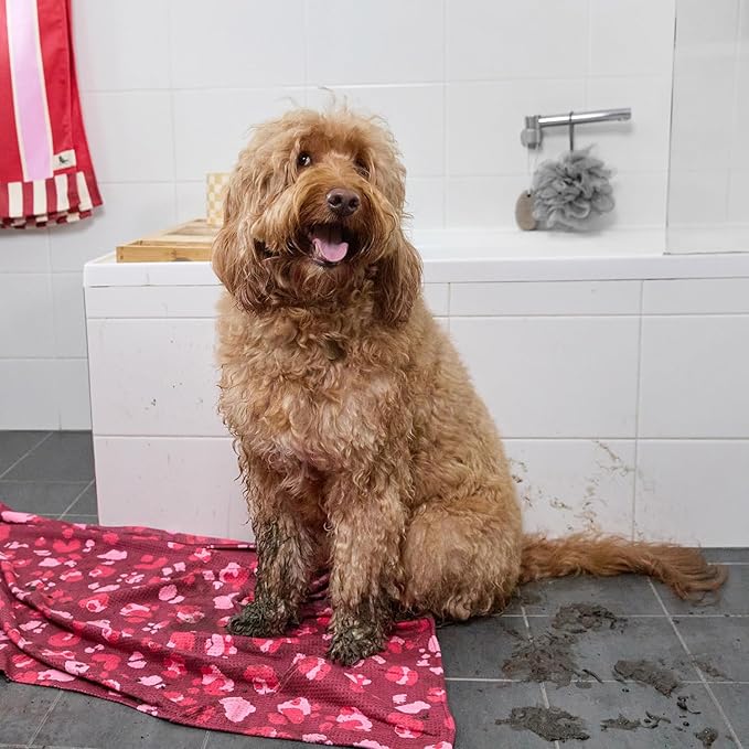 Dock & Bay Pet Towel - Super Absorbent & Quick Drying Dog Towels with Bag - 100% Recycled - Pink Paws, Large (120x70cm, 47x27)