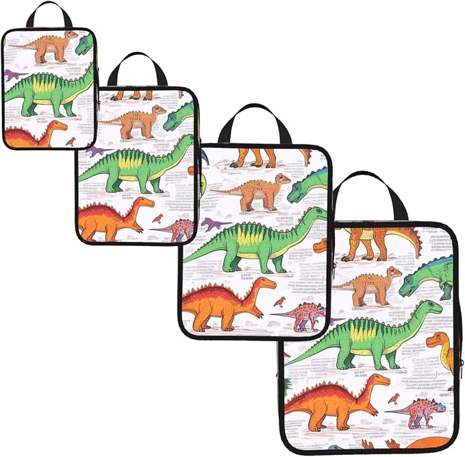 4 Set Compression Packing Cubes for Travel | Dinosaurs In Various Cube Storage Organizer For Carry On Expandable Space Saver Packing Bags Travel Essentials
