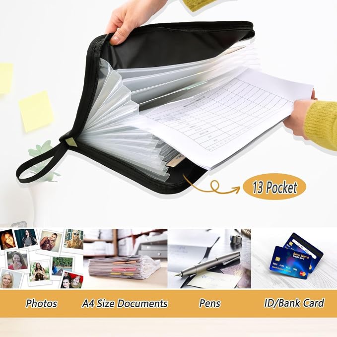 13 Pocket Zipper Expanding File Folder A4 Cattle Highland Cow | Accordion File Organizer with Front Pouch A4 Letter Size Portable Folders for Documents Receipt School Office Supplies