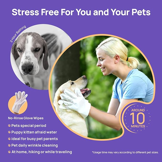 HICC PET Cleaning Deodorizing Glove Wipes for Dogs & Cats, Vet Recommended Hypoallergenic Hydrating & Nourish Fur Pet Grooming Glove Wipes, Pet Bathing Wipes for Horse Coat Care, 20pcs Rose Scent