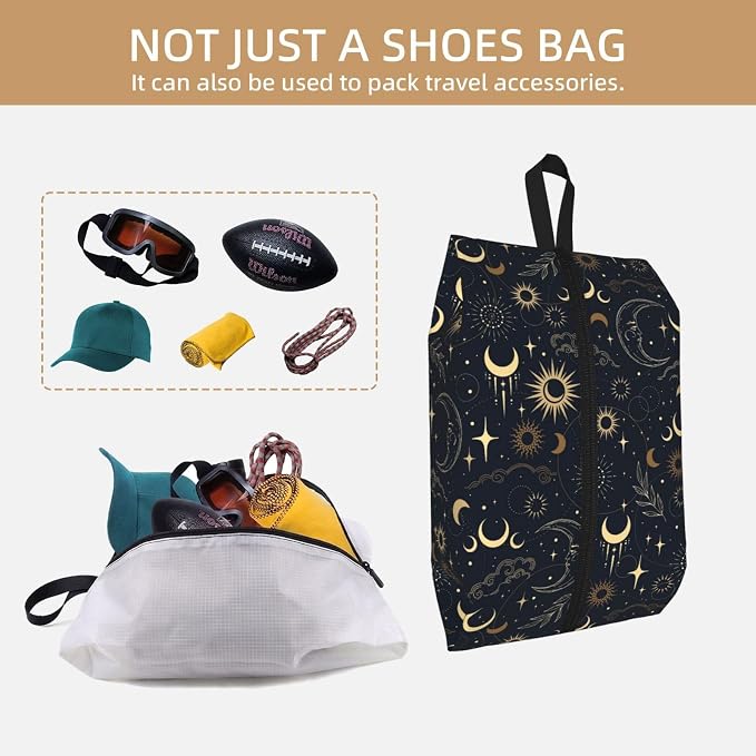 Boho Magic Celestial Travel Shoe Bag for Men & Women, Waterproof Shoe Storage Organizer with Zipper, Portable Shoe Pouch for Sneakers, Heels, Sandals, Gym & Travel Luggage 2PCS