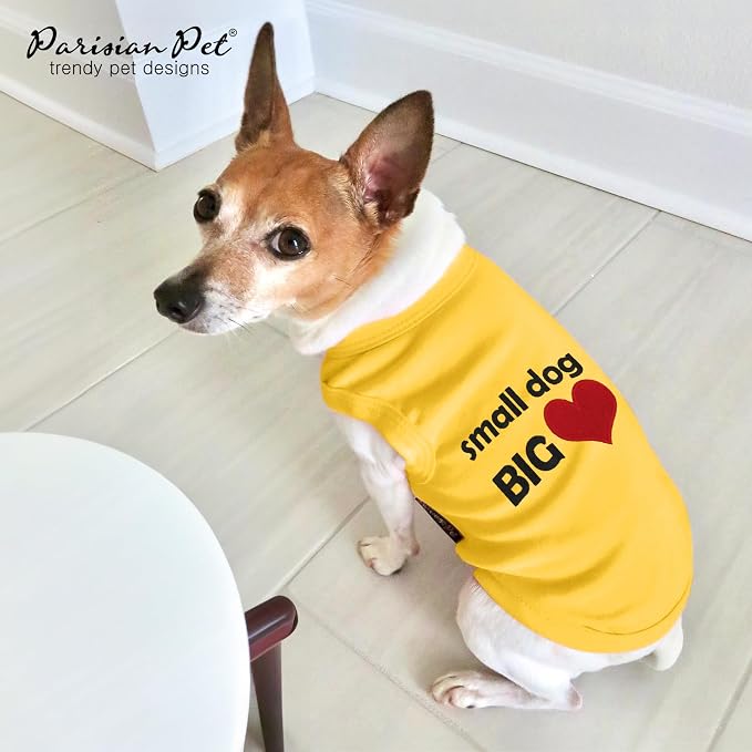 Parisian Pet Dog Shirt – 100% Cotton Small Dog Big Heart Shirts for Small Dogs – Yellow Sleeveless Puppy Clothes – Breathable Dog Clothes – Summer Pet Apparel - Stretchable Tshirts for Dogs
