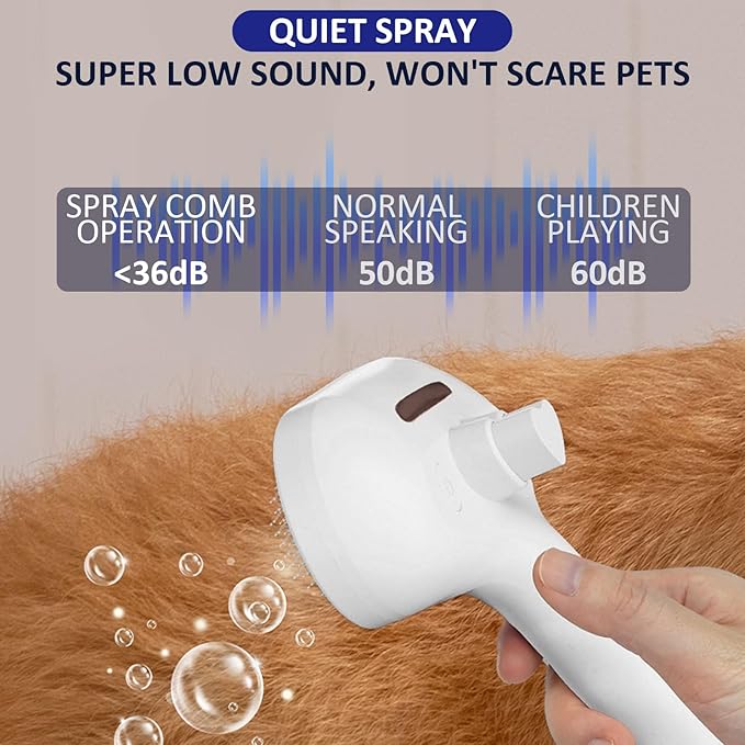Fur Shower Brush for Cat & Dog, 3 in 1 Self Cleaning Steamy Pet Brush, Cat & Dog Steam Brush, Pets Spray Hair Removal Comb - Anti-Static, Dog Grooming Tool with Steam | Skin-Friendly Design (White)