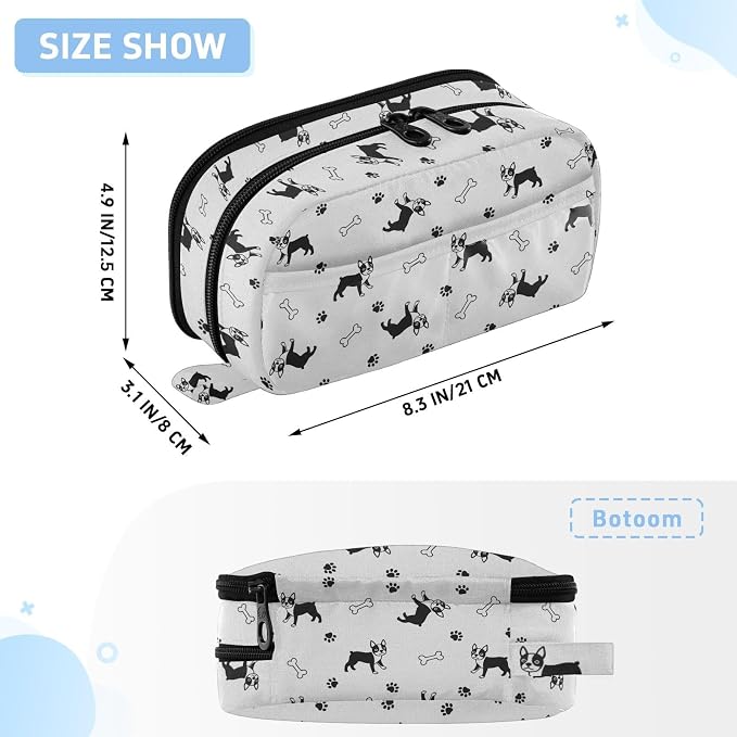 Pets Dogs White pattern Large Capacity Pencil Case with Zipper Water Resistant Portable Organizer Pen Bag for Students School Office