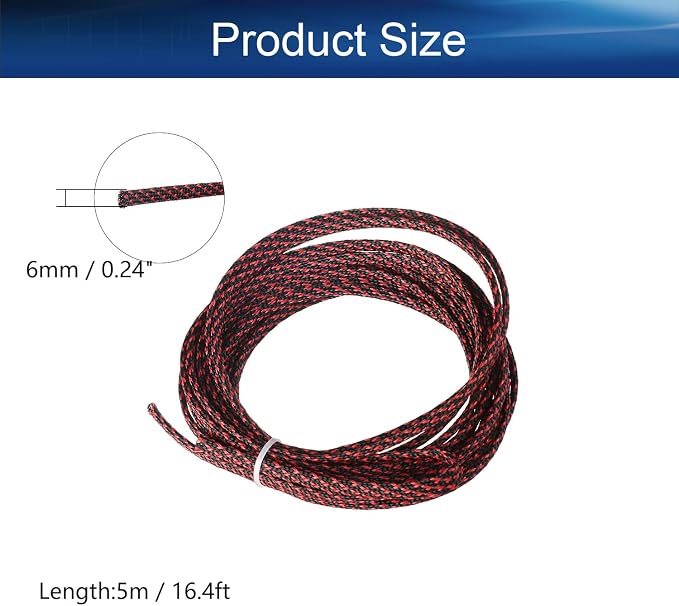 Jutagoss PET Expandable Braided Cable Sleeve, 16.4ft - 1/4 inch Black Red Cable Management Sleeve, Wire Loom Tube Cord Protector for USB Cable, Power Cord, Audio Video and More, 1Pc