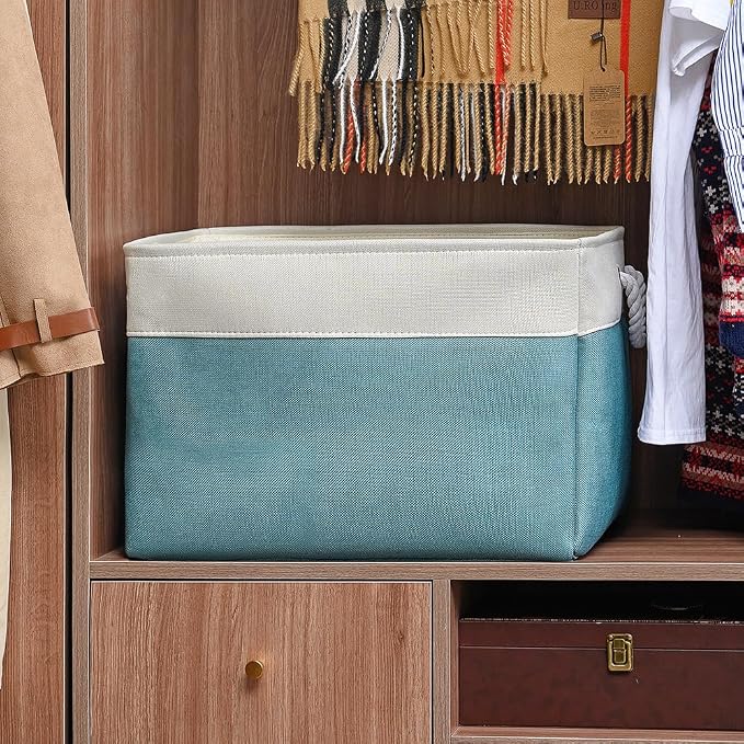 Storage Bin for Shelves - Extra Jumbo 3 Pack 20.5L×15.7W×13.8H Storage Basket for Organizing, Fabrin Storage cubes with Drawstring Cover for Living Room Bedroom Decor Closet（White & Green